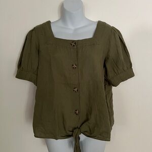 Talbots Olive Green Button-Up Toe Waist Women’s Top Sz Med NWT